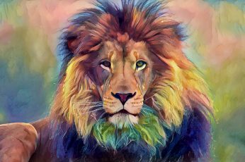 Lion painting wallpaper,  animals, wildlife, portrait, animal themes, looking at camera