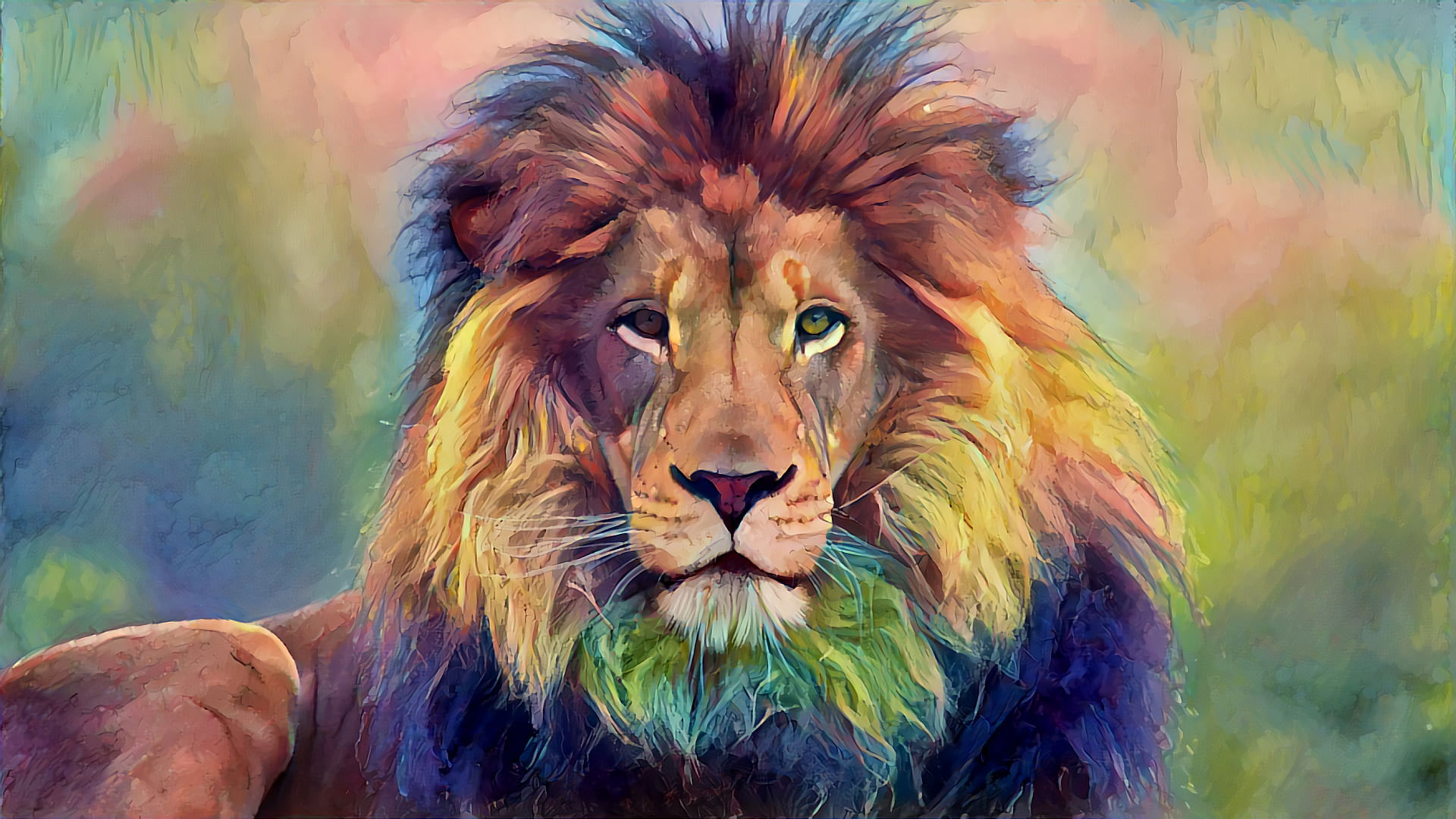 Lion painting wallpaper, animals, wildlife, portrait, animal themes, looking at camera