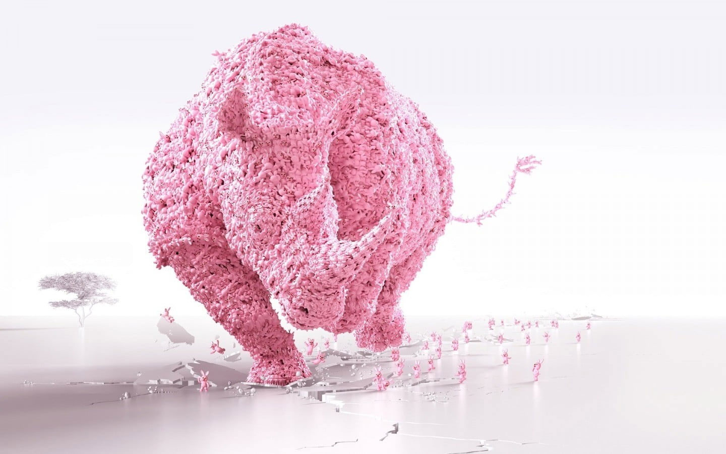 Pink rhinoceros illustration wallpaper, abstract, digital art, render, CGI, Abstract, Empty