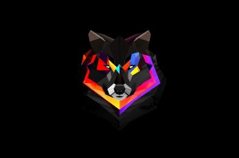 Red-brown and purple wolf vector art wallpaper, low poly, black background
