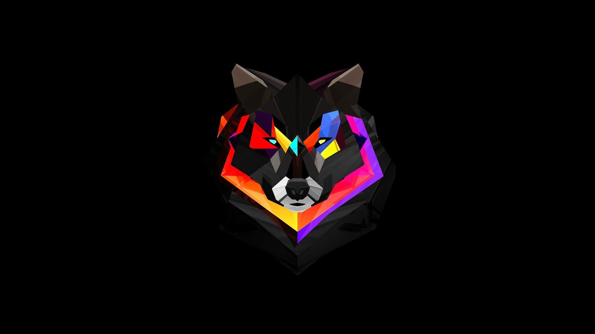 Red-brown and purple wolf vector art wallpaper, low poly, black background