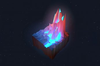Red geometrical mountain wallpaper, low poly, themandesigns, digital art