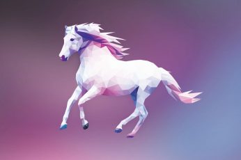 Polygon wallpaper, white, pink, and purple horse illustration, low poly, digital art