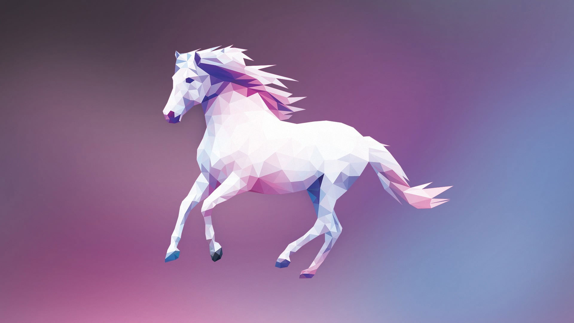 Polygon wallpaper, white, pink, and purple horse illustration, low poly, digital art