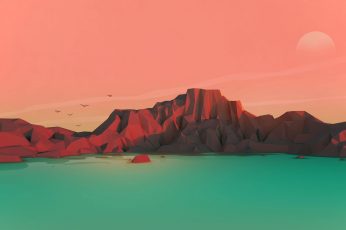 Brown mountain illustration wallpaper, sunset, digital art, mountains, low poly