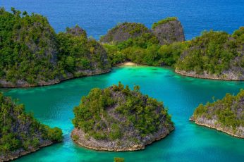 Green and gray islands wallpaper, landscape, nature, tropical, beach, trees