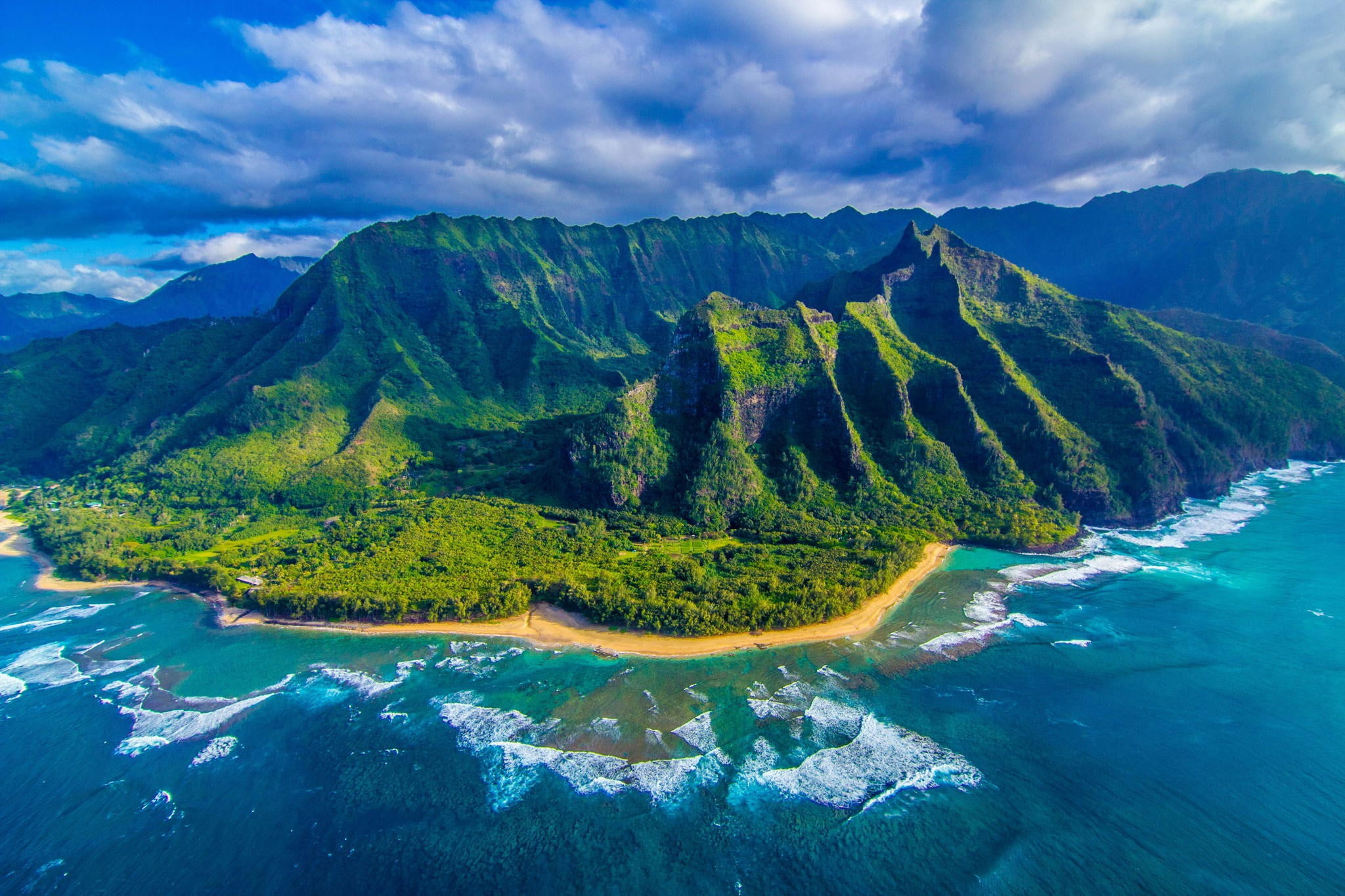 Island wallpaper, Hawaii, green tropical island, Ocean, Nature, panorama