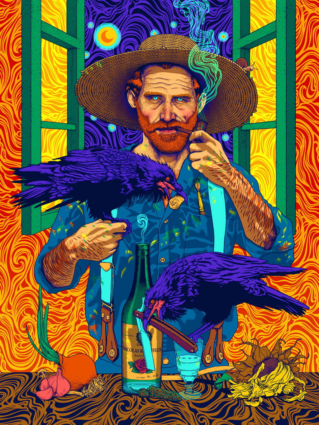 Vincent van Gogh wallpaper, smoking, colorful, abstract, crow, paint brushes