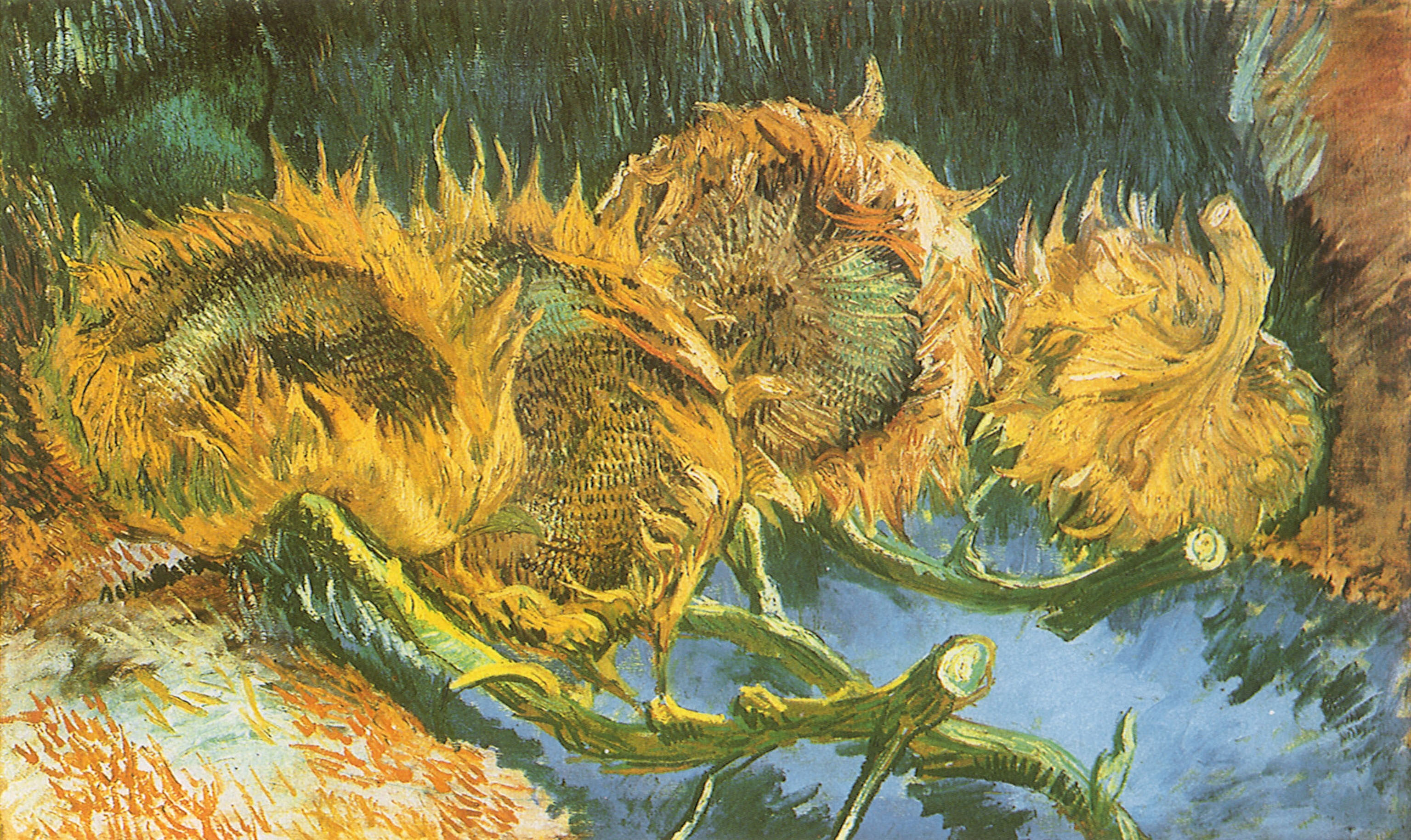 Green And Yellow Flower Painting Wallpaper, Artwork, Vincent Van Gogh,  Sunflowers - Wallpaperforu