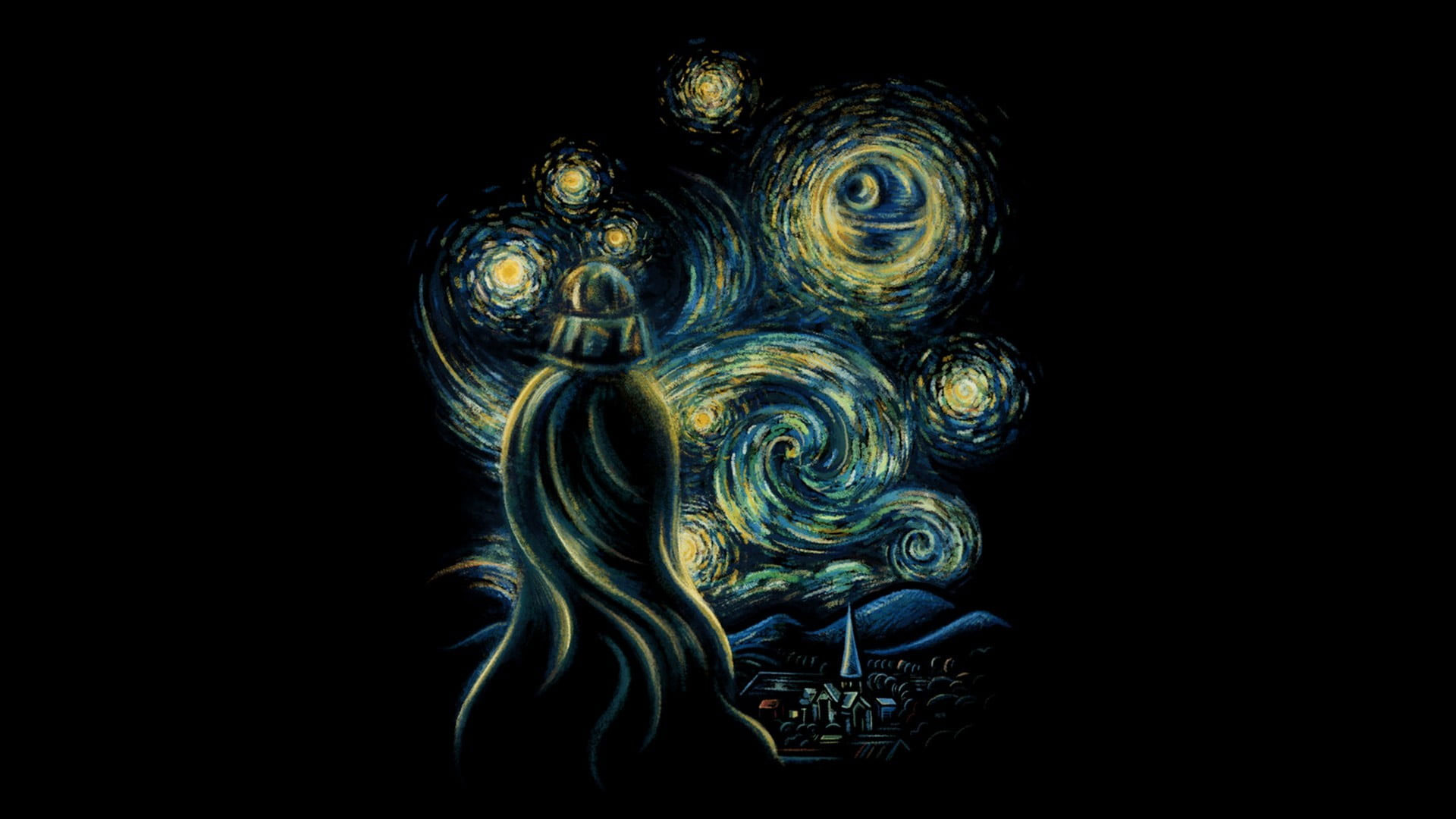 Starry Night painting wallpaper, Star Wars, Vincent van Gogh, crossover