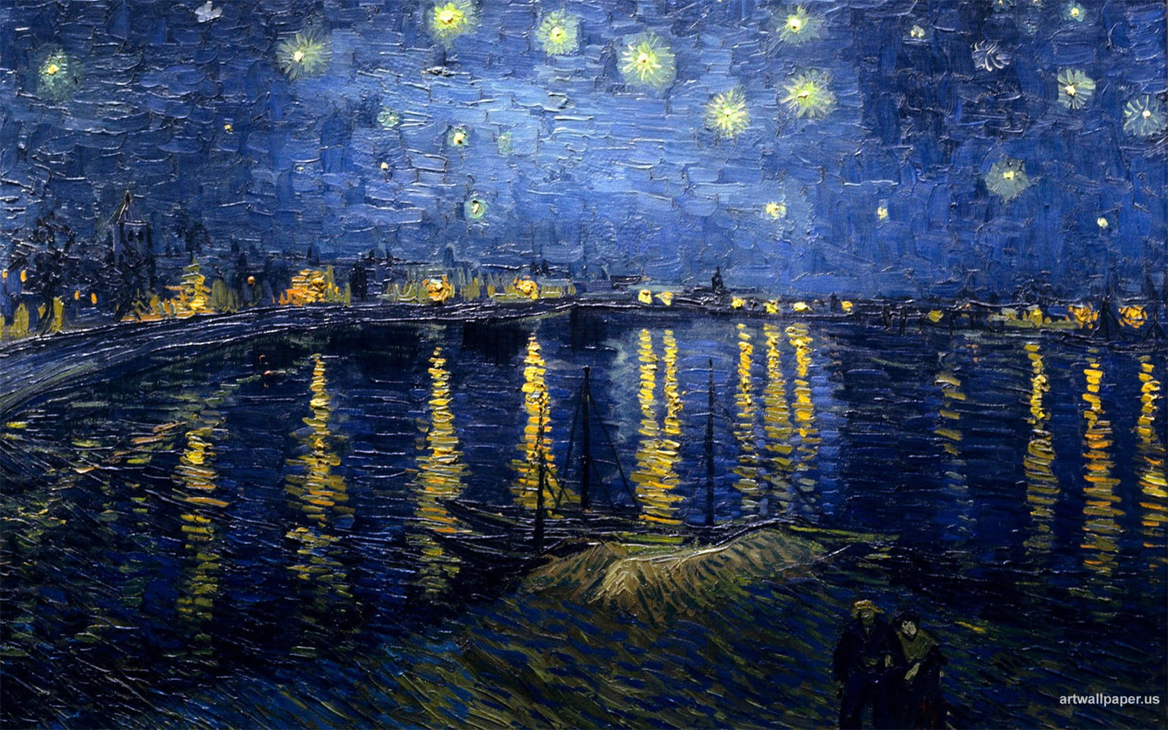 Body of water and stars painting wallpaper, Vincent van Gogh, classic art
