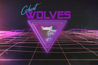 Ghost Wolves logo wallpaper, 1980s, synthwave, wolf, triangle, grid, Retro style