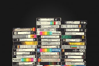 VHS wallpaper, video tape, vintage, Polaroid, simple background
