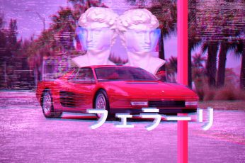 VHS wallpaper, 80s, vaporwave, glitch art, digital art, car, vehicle