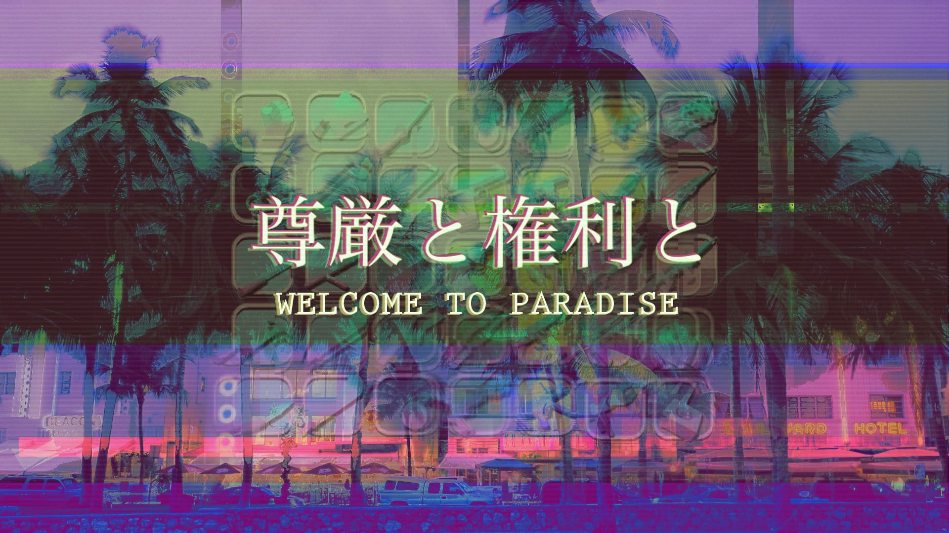 Welcome to Paradise sign wallpaper, vaporwave, 1980s, 80sCity, artwork