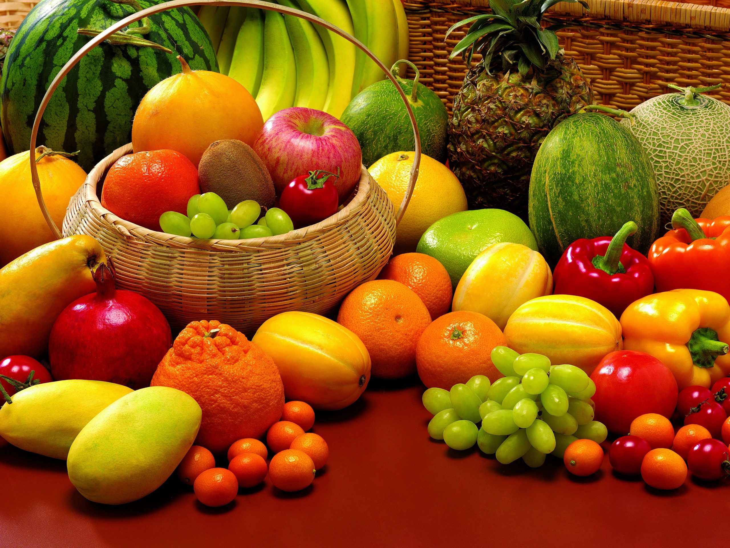 Variety of fruits and vegetables wallpaper, allsorts, pineapple, melon