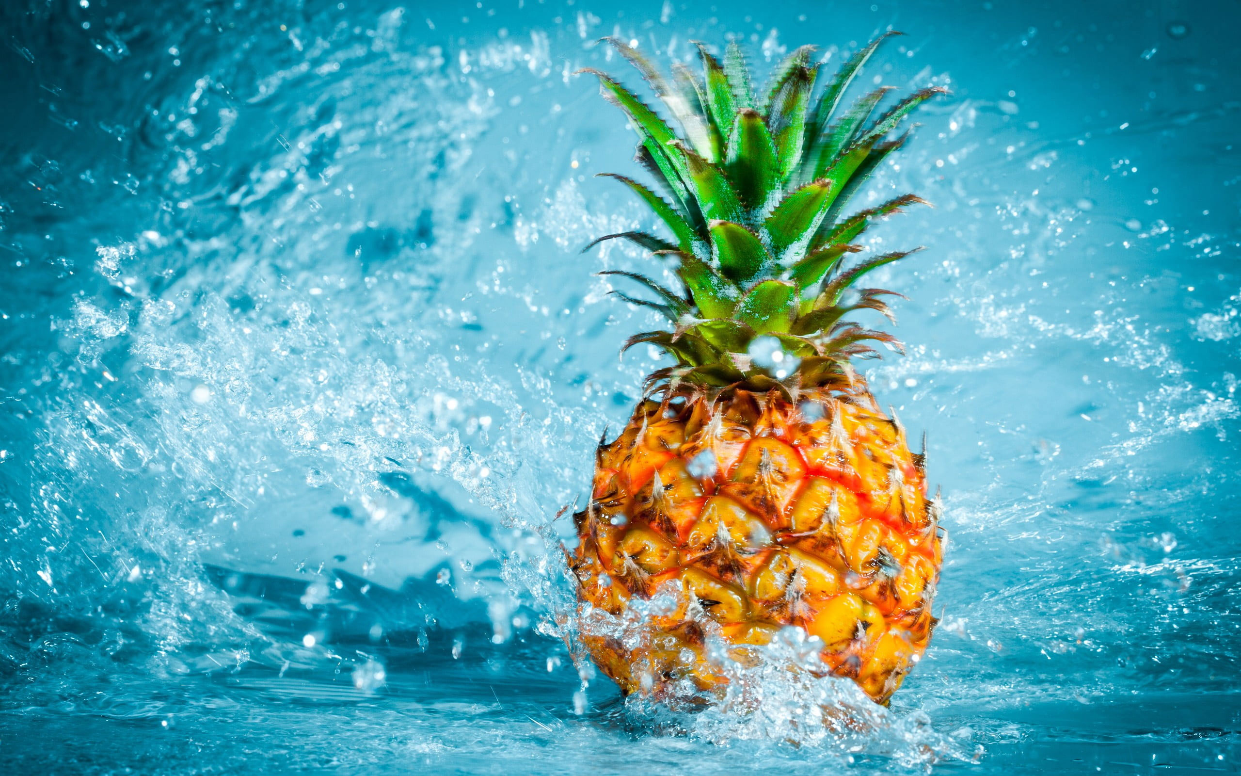 Pineapple fruit wallpaper, pineapples, water, food, motion, splashing, blue, Food, Empty