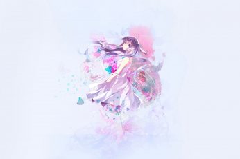 Pastel Anime wallpaper, woman in pink dress wallpaper, Artistic, colorful