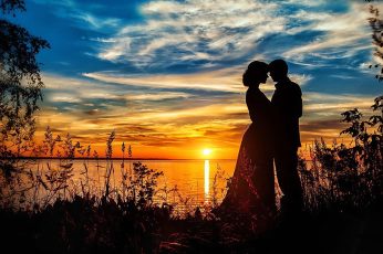Couple wallpaper, love, sunset, lake, romantic