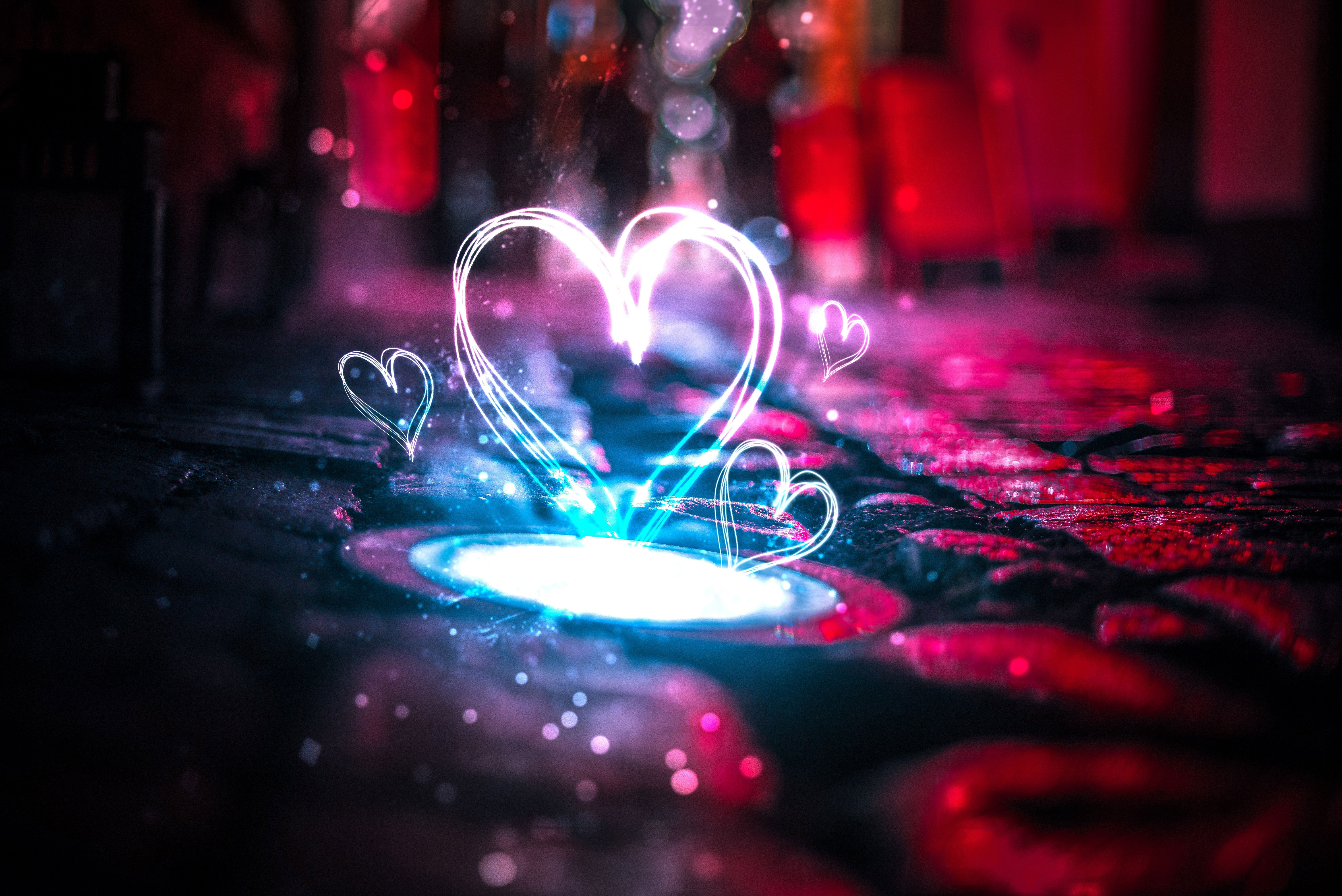 4K Love Hearts Wallpaper, Neon Lights - Wallpaperforu