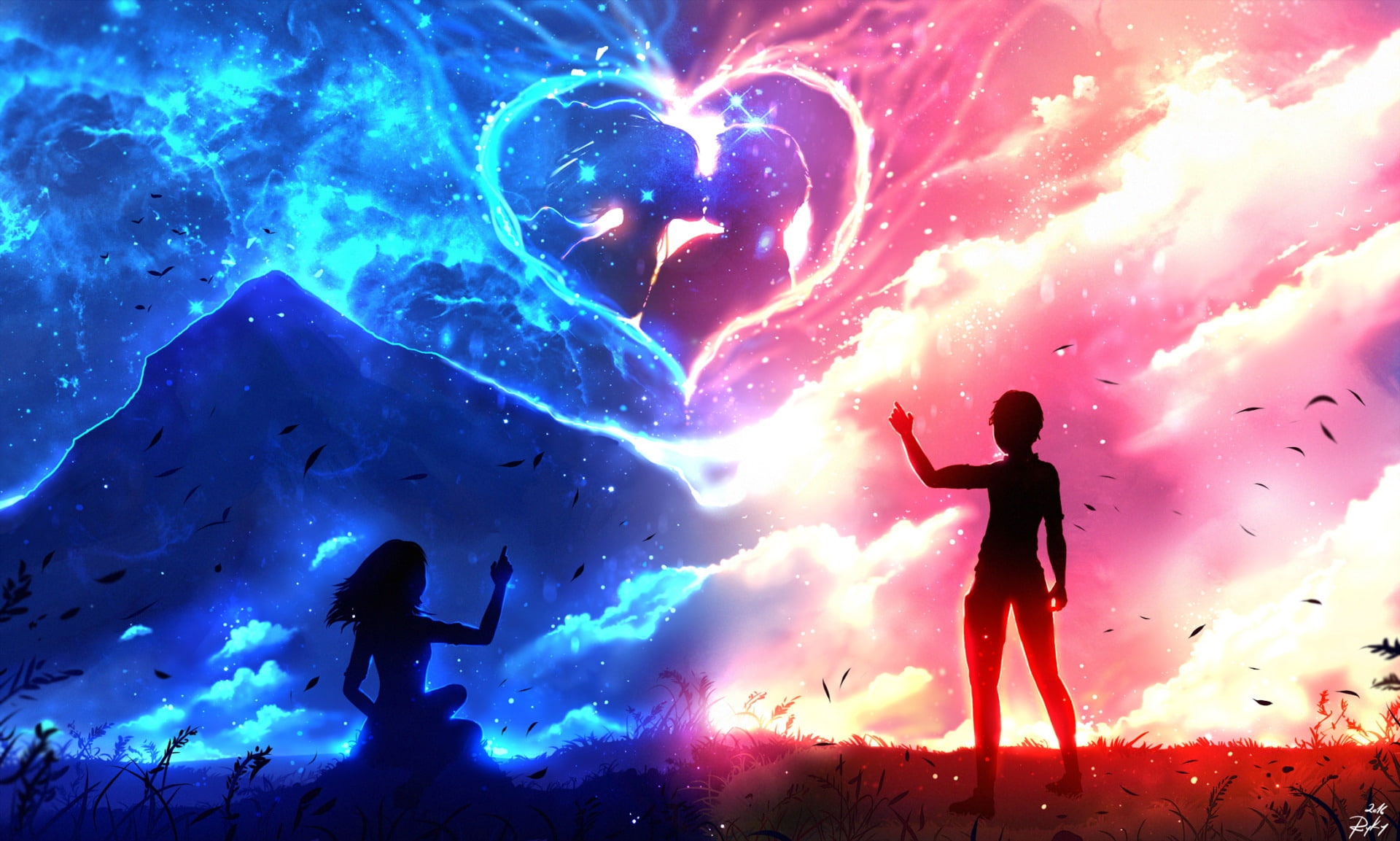 Boy Girl Heart Love wallpaper, Original (Anime), night