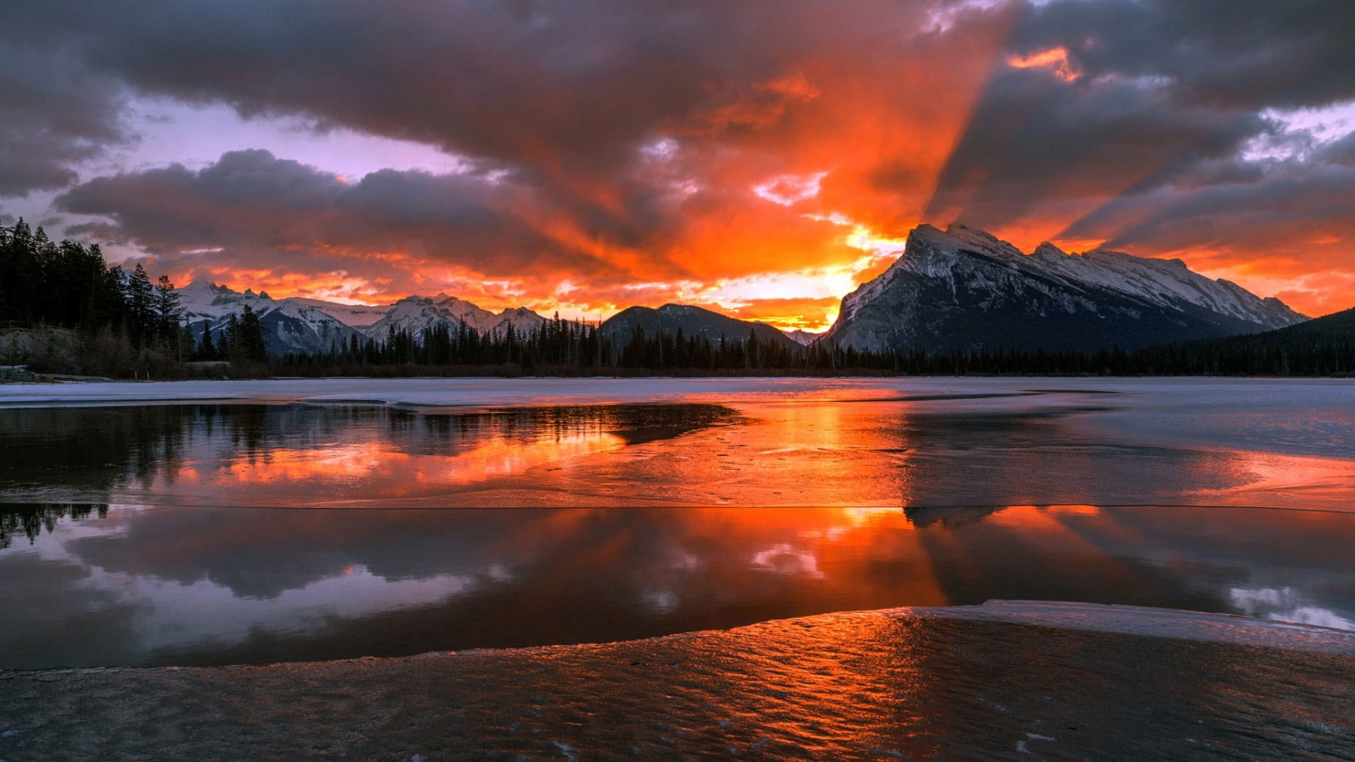 Body of water, nature, landscape, mountains, Canada, Alberta