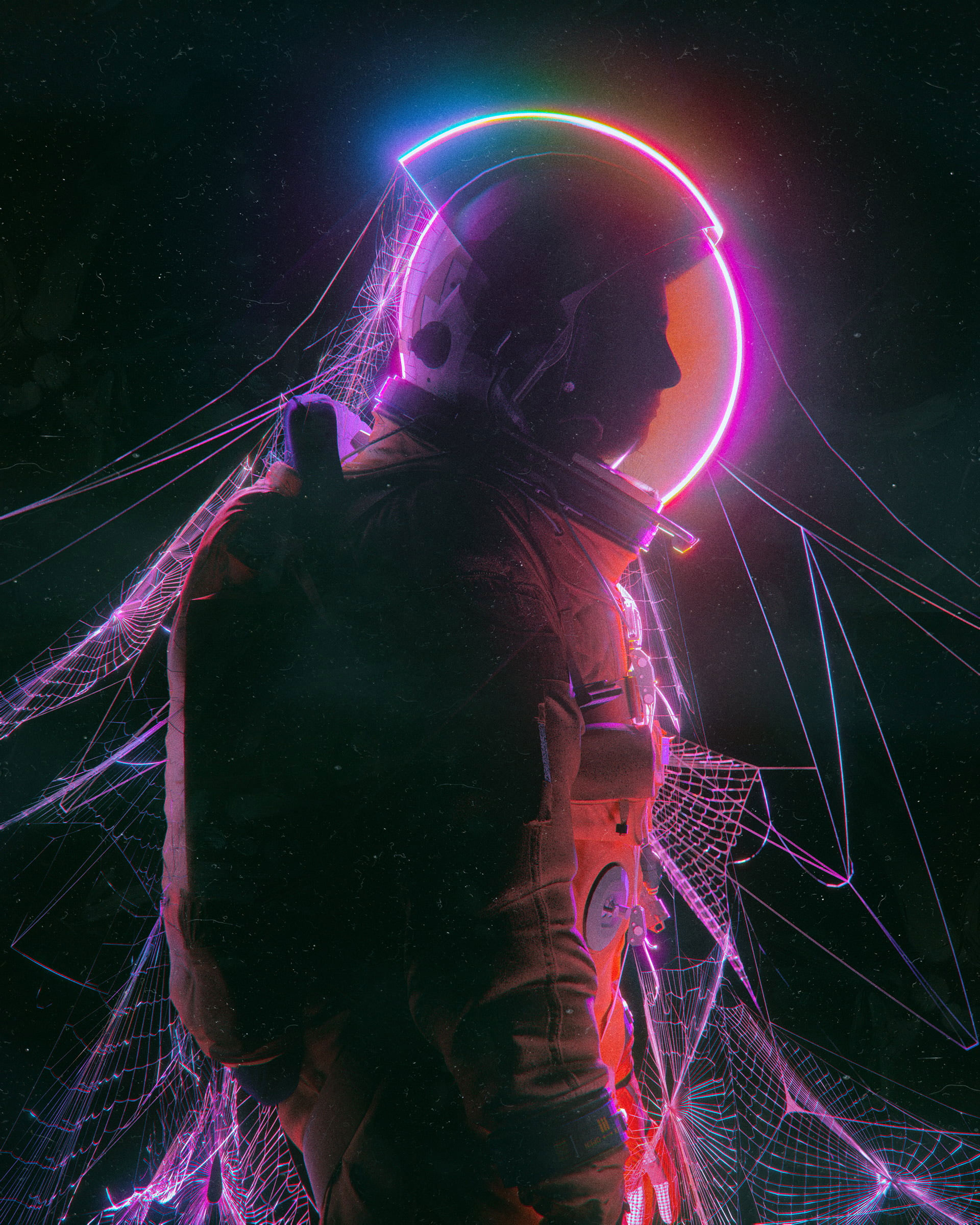 Beeple, digital, astronaut, neon, lights