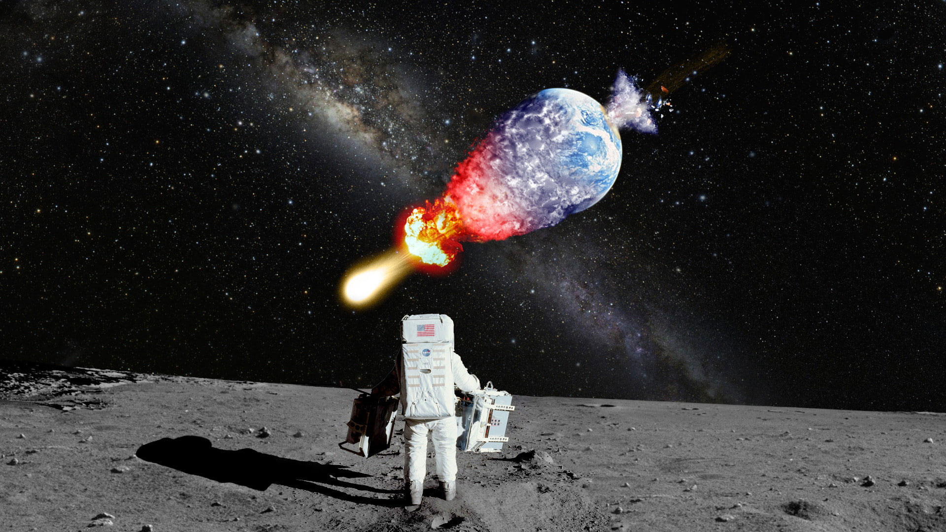 Astronaut NASA Moon Landing Moon Explosion Galaxy Milky Way Stars Earth Planet HD