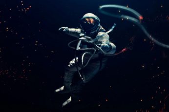 Astronaut holding cable digital wallpaper, spacesuit, digital art