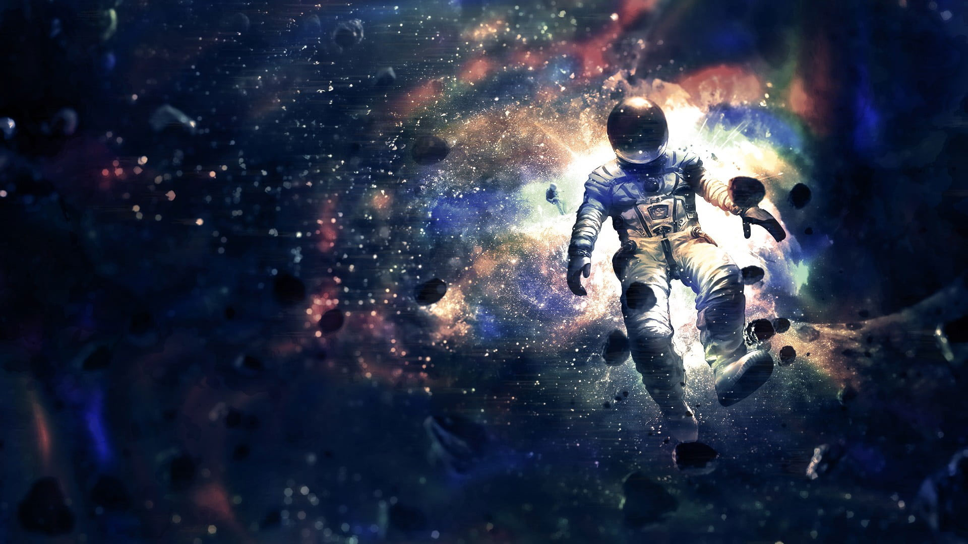 Astronaut on space wallpaper, LSD, drugs, front view, nature