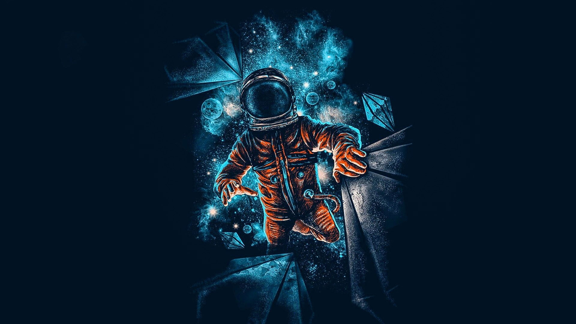 Astronaut, blue, space, dark, artwork, galaxy, graphics, cg artwork