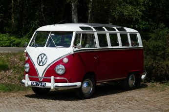 White and red Volkswagen T2 parked near street wallpaper, vw bus, 1967