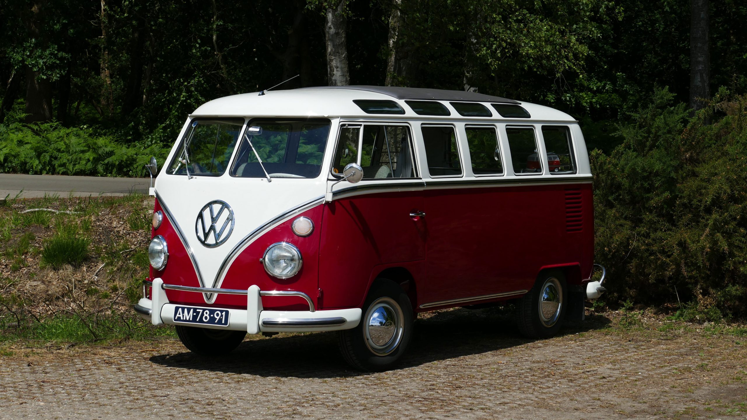 White and red Volkswagen T2 parked near street wallpaper, vw bus, 1967