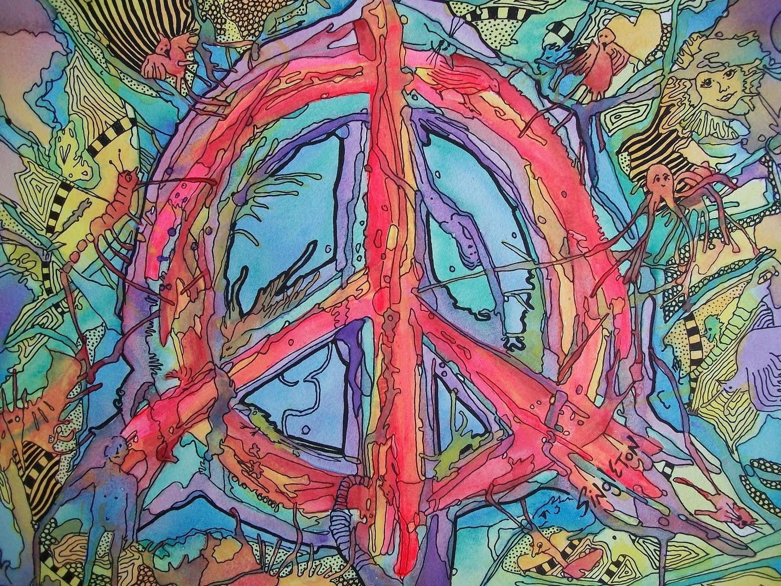 Artistic wallpaper, Psychedelic, Hippie, Peace Sign, Trippy.