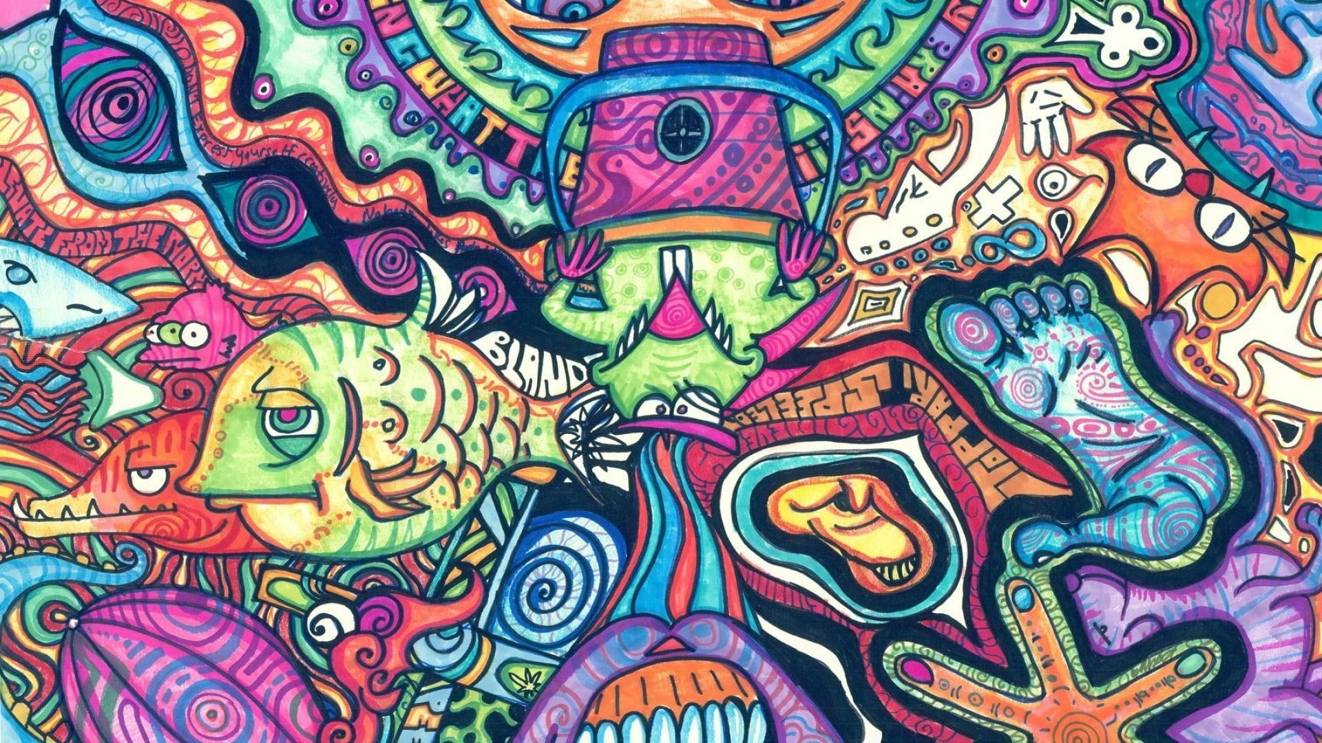 Signs wallpaper, hippie, psychedelic, fish, artwork, traditional, trippy art