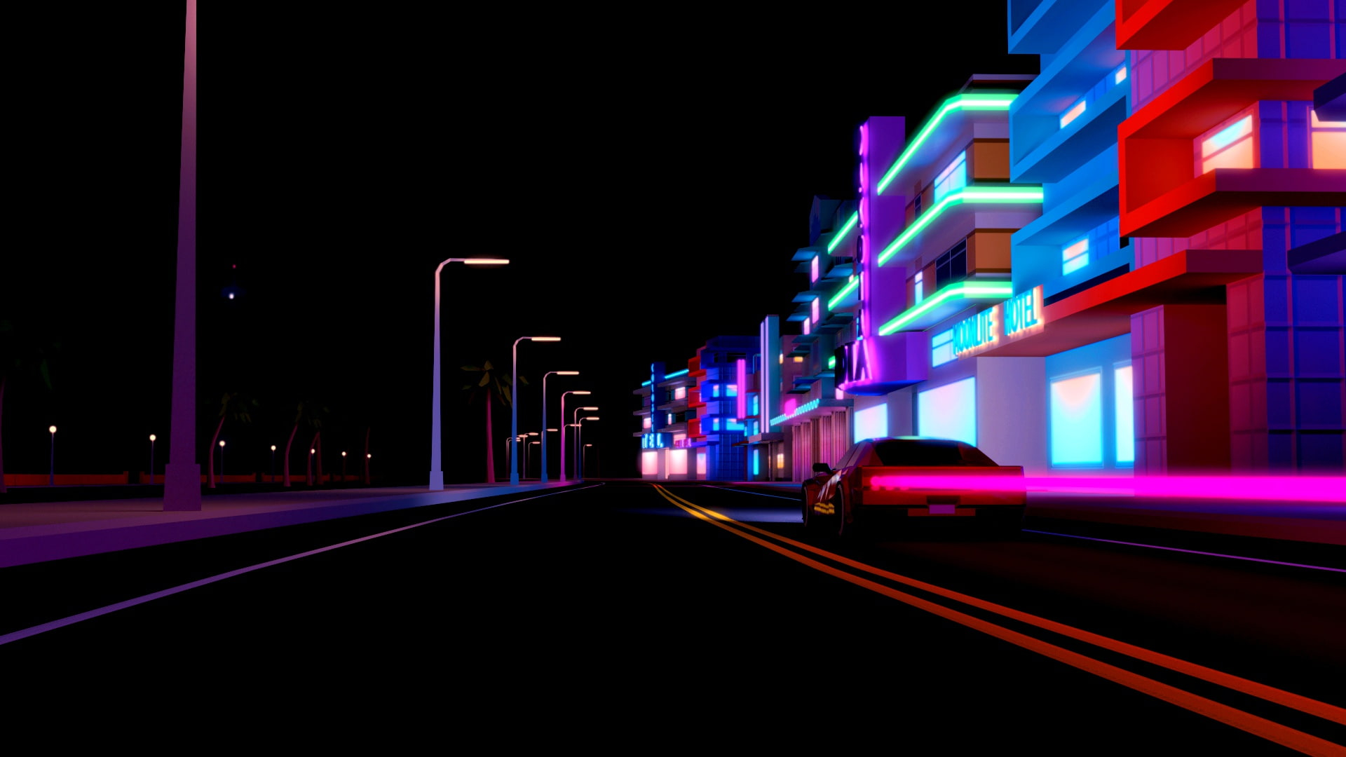 Auto, Road, Night, Music, The city, Neon, Machine, Background