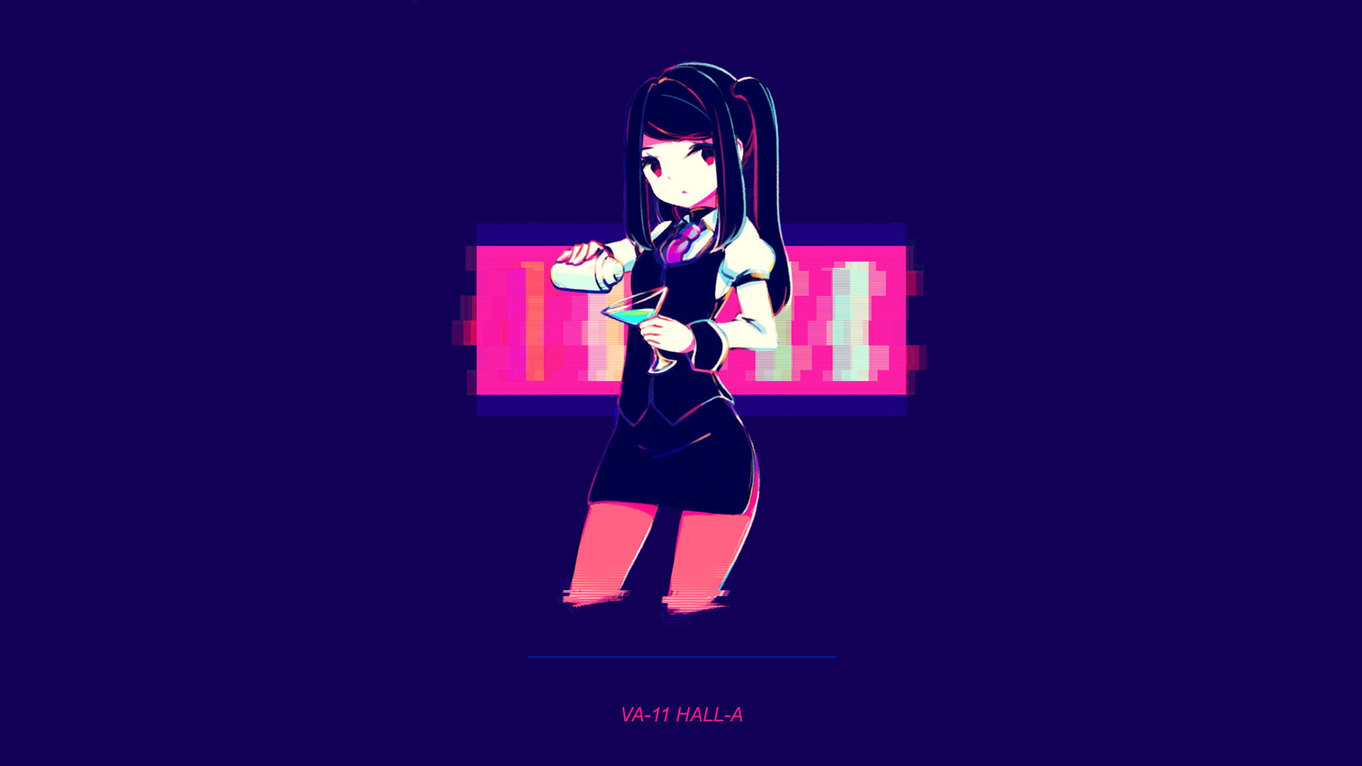 Female animated character wallpaper, cocktails, bar, neon, va-11 hall-a