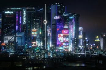 Cyberpunk 2077 wallpaper, screen shot, city, night, neon, neon glow