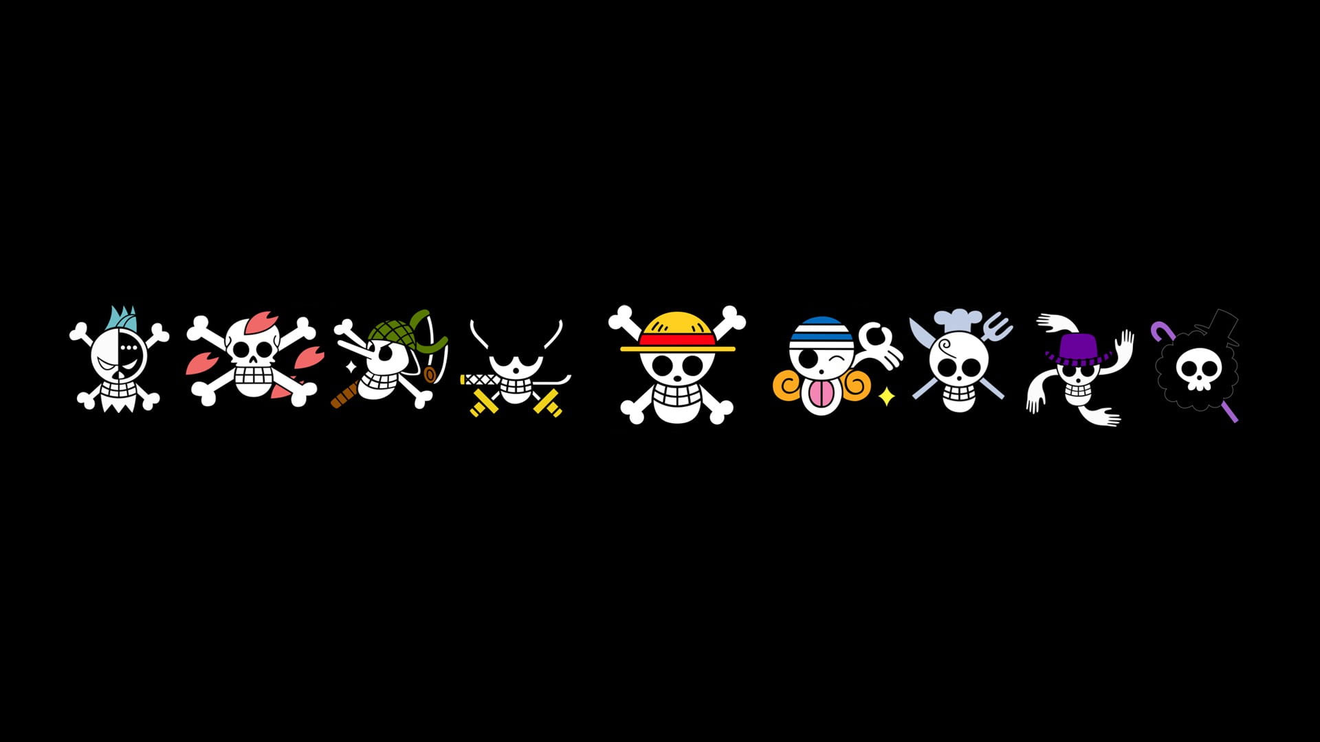 One Piece logo wallpaper, anime, skull, black background, copy space