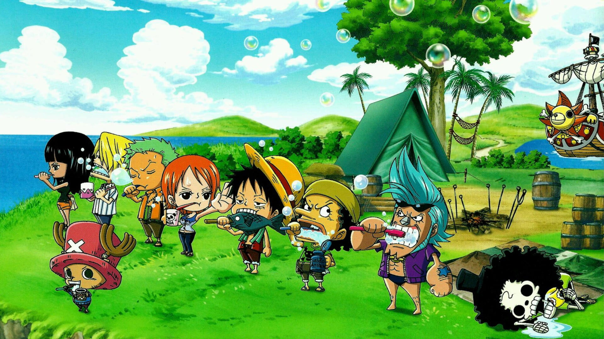 One Piece digital wallpaper, Nico Robin, Roronoa Zoro, Nami, Monkey D. Luffy
