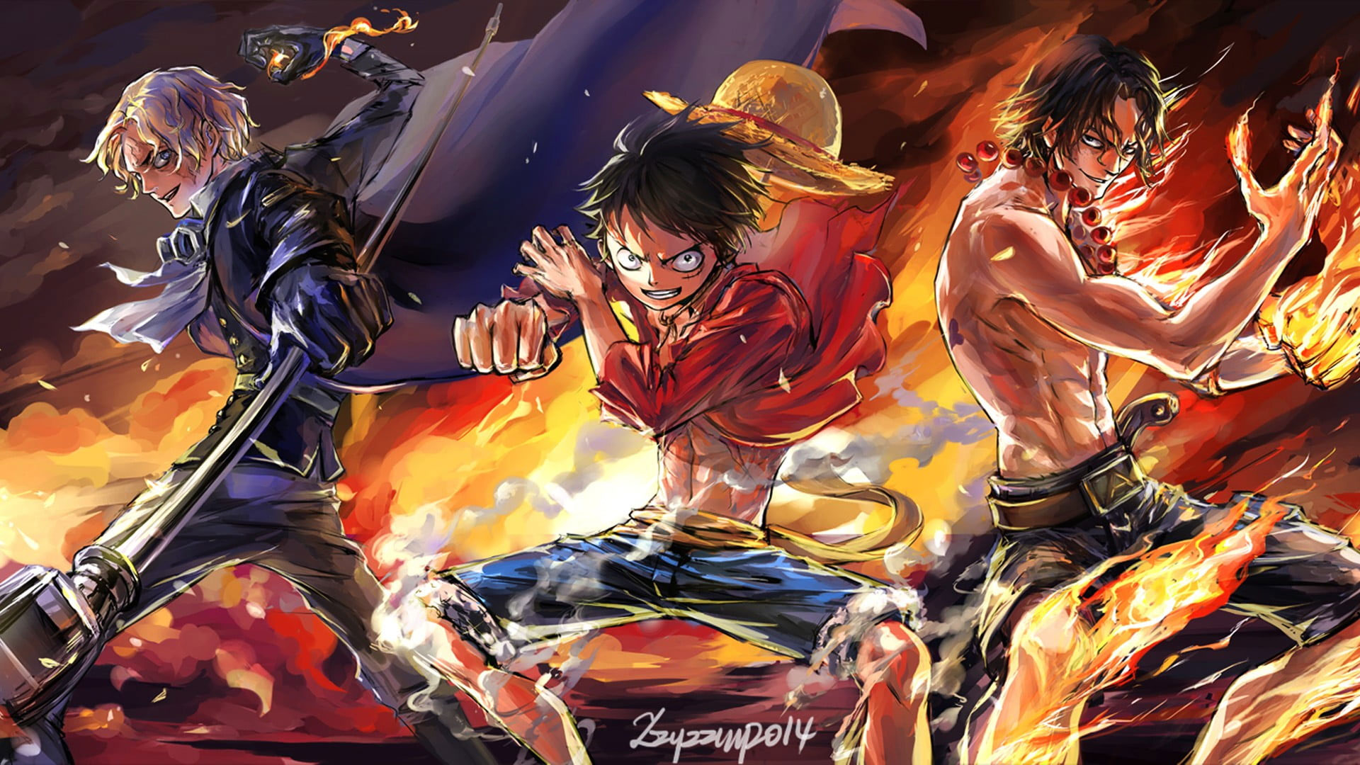 One Piece wallpaper, Monkey D. Luffy, Portgas D. Ace, Sabo, group of people