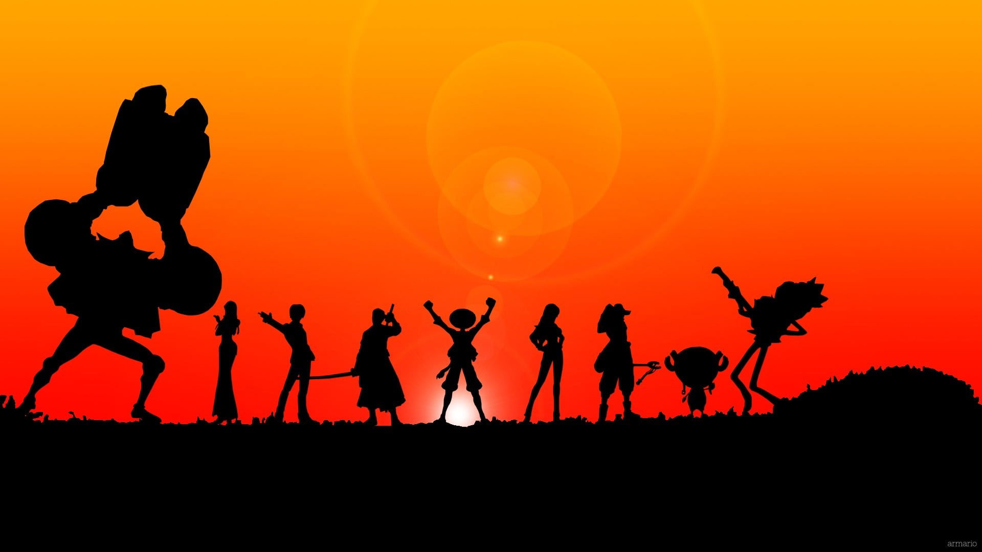 Silhouette of people digital wallpaper, One Piece, anime, group of people
