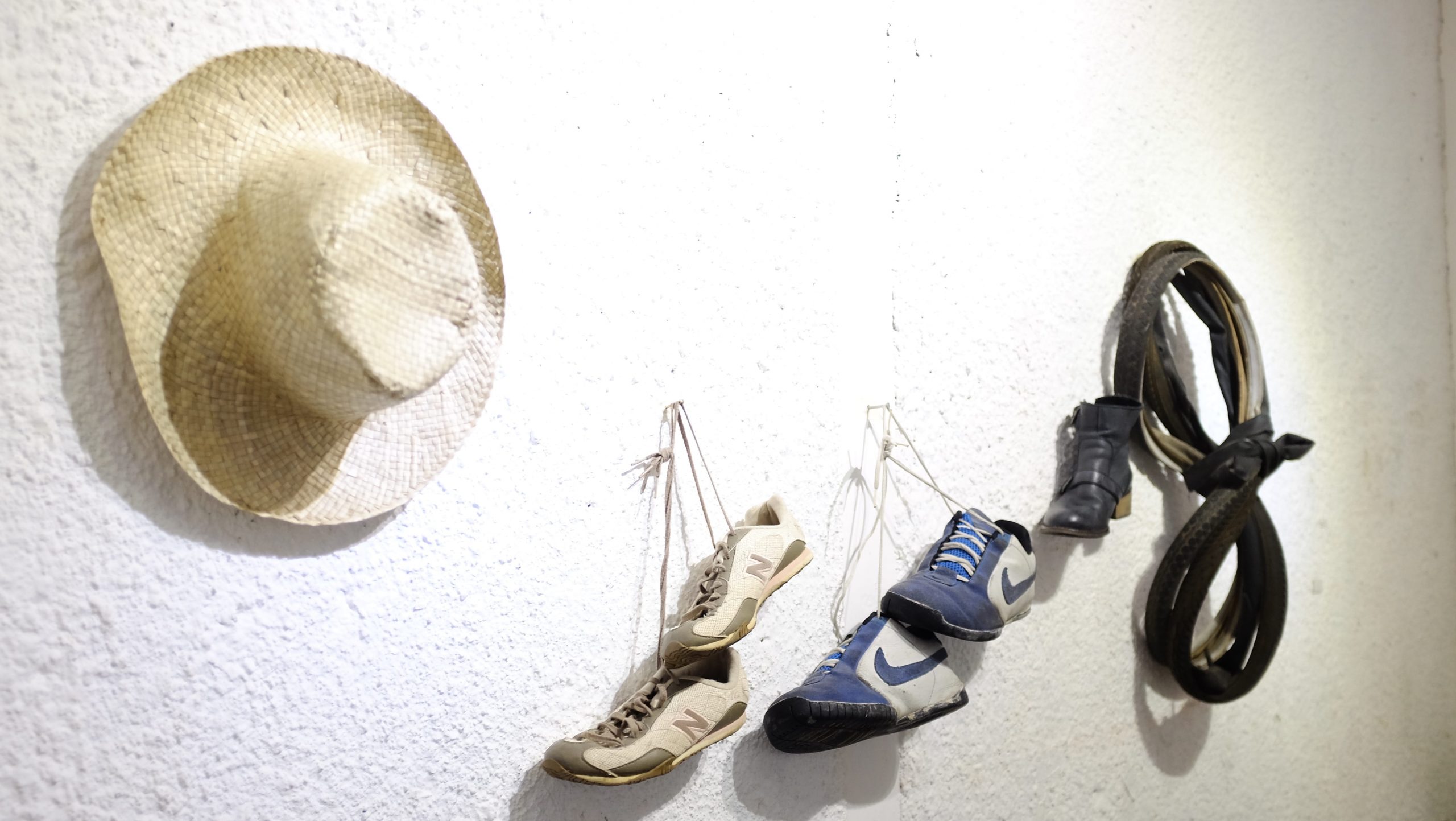 Indonesia, suar art space, white wall, sneakers, hanging, hat, Dope, Dope
