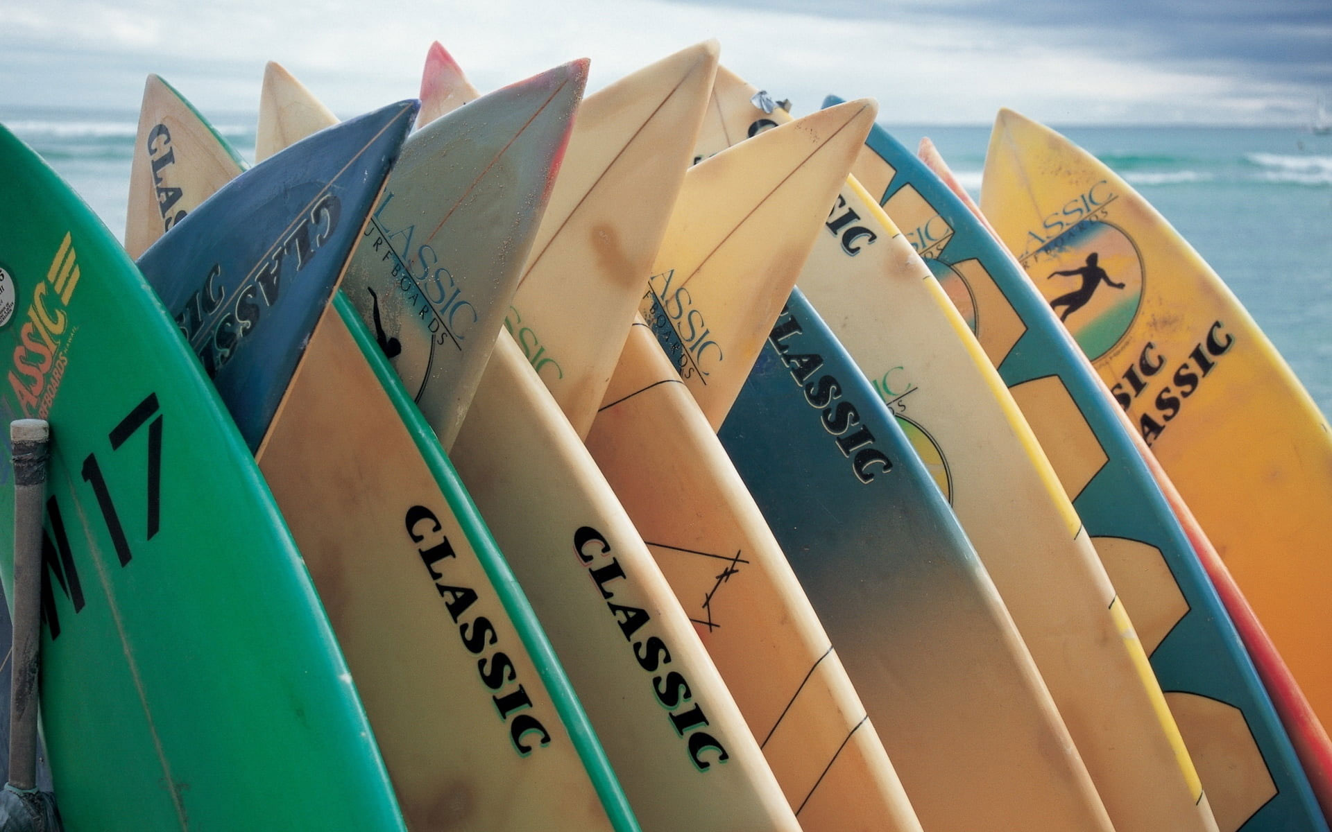 Assorted-color surfboard lot, surfing, sea, sport, extreme, number