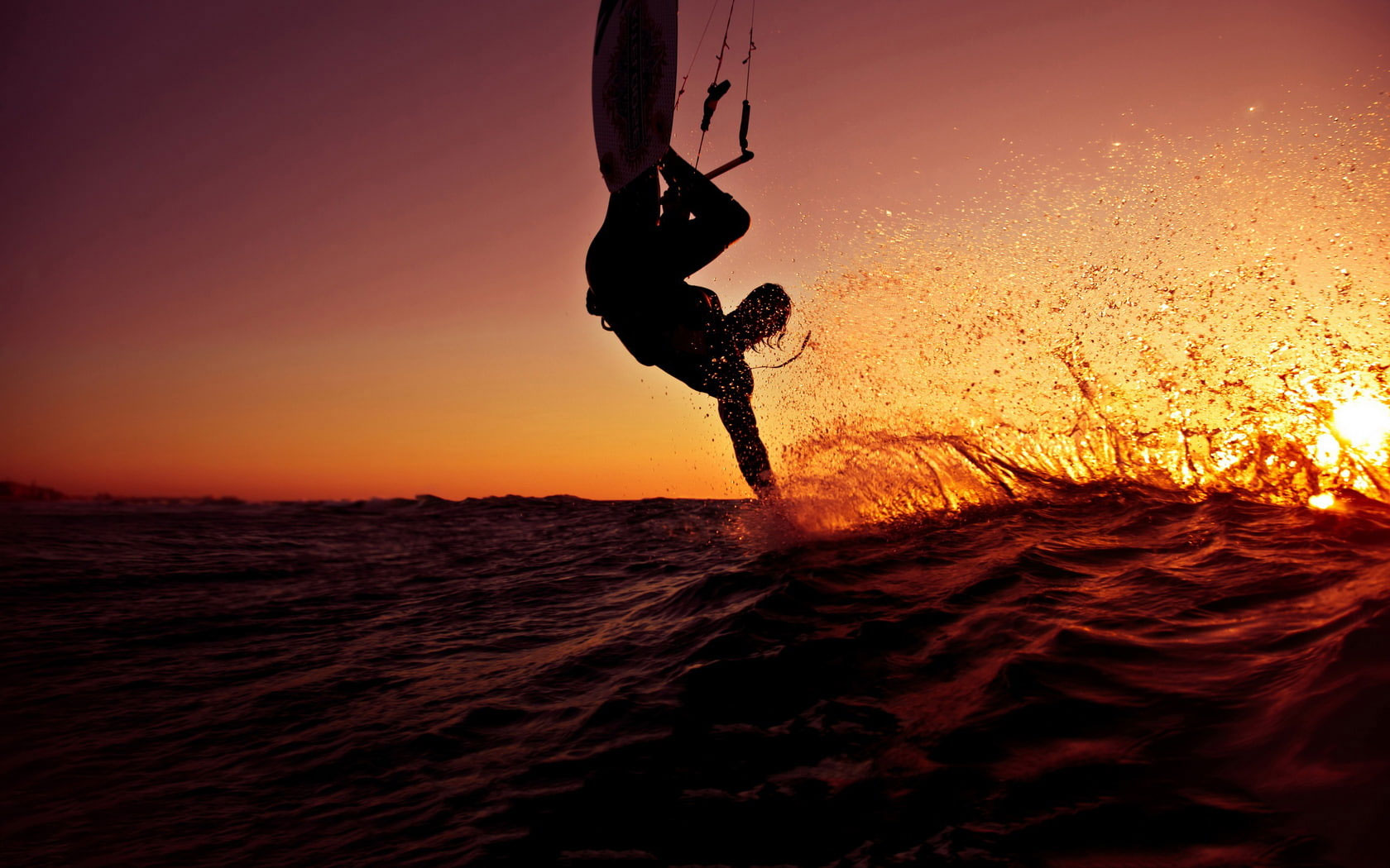 Kitesurfing, ocean, sport, sunset, waves