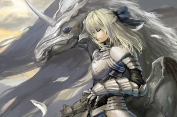 Art wallpaper, blonde, girl, horse, unicorn, warrior, wings