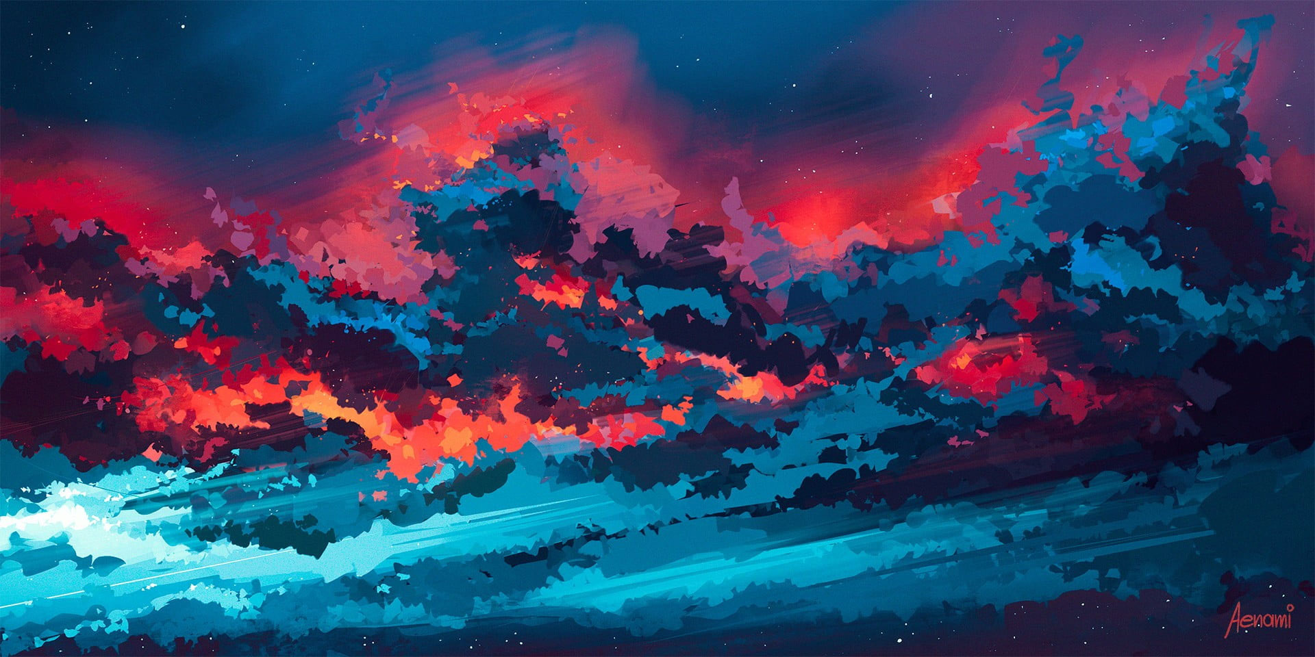 Abstract painting wallpaper, artwork, Aenami, no people, night, sky, nature