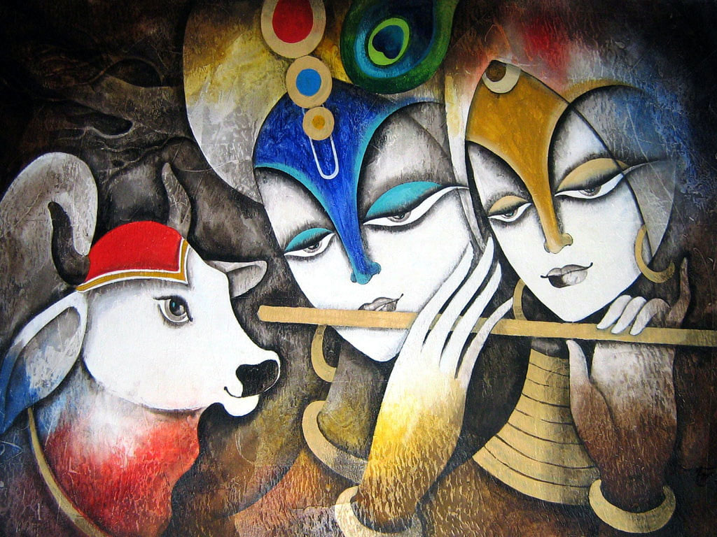 Radha With Krishna Glass Painting wallpaper, Krishna and Radha painting