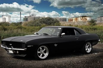 Black muscle car wallpaper, Chevrolet Camaro SS, muscle cars, mode of transportation