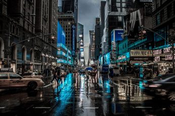 New York city 3D wallpaper, high rise buildings and busy street